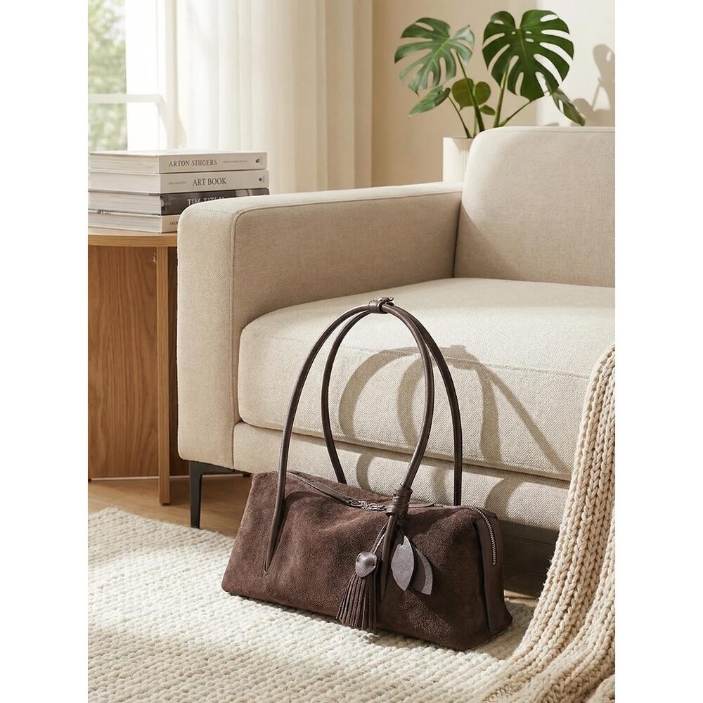 7998 Genuine Suede Leather Shoulder Bag, Soft Hobo Bag , Lightweight - Picture 3 of 7